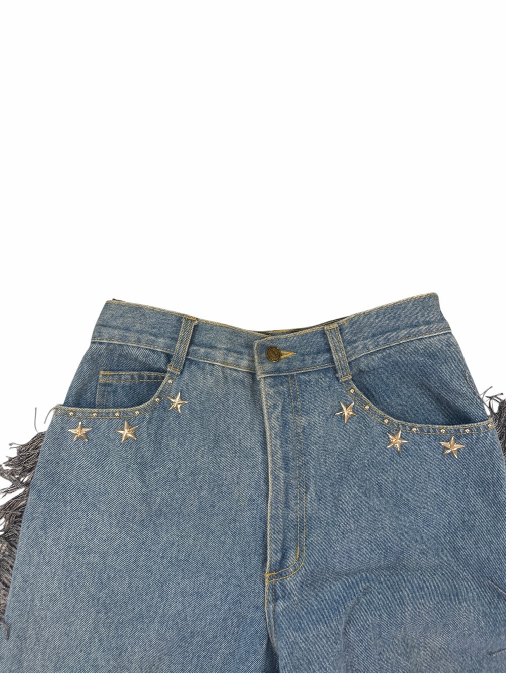 Fringe-Trim Straight-Leg Women's Jeans in Blue - Picture 2 of 12